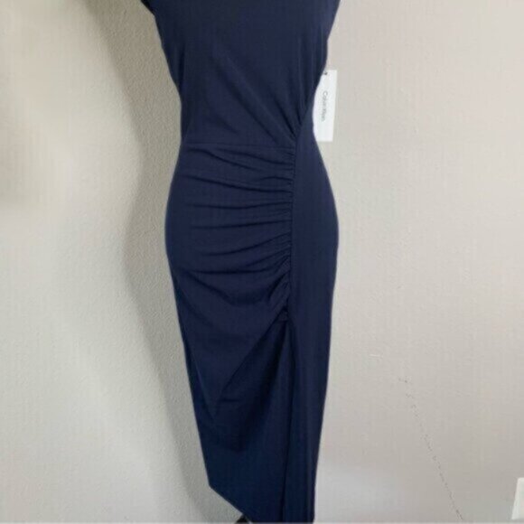 NWT Calvin Klein Side-Ruched Scuba Crepe Sheath Dress - Picture 11 of 17